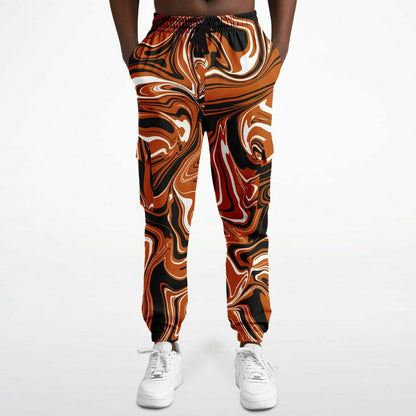 Burnt Orange, Black and White Abstract Melt Unisex Cargo Joggers (Fleece Lined)
