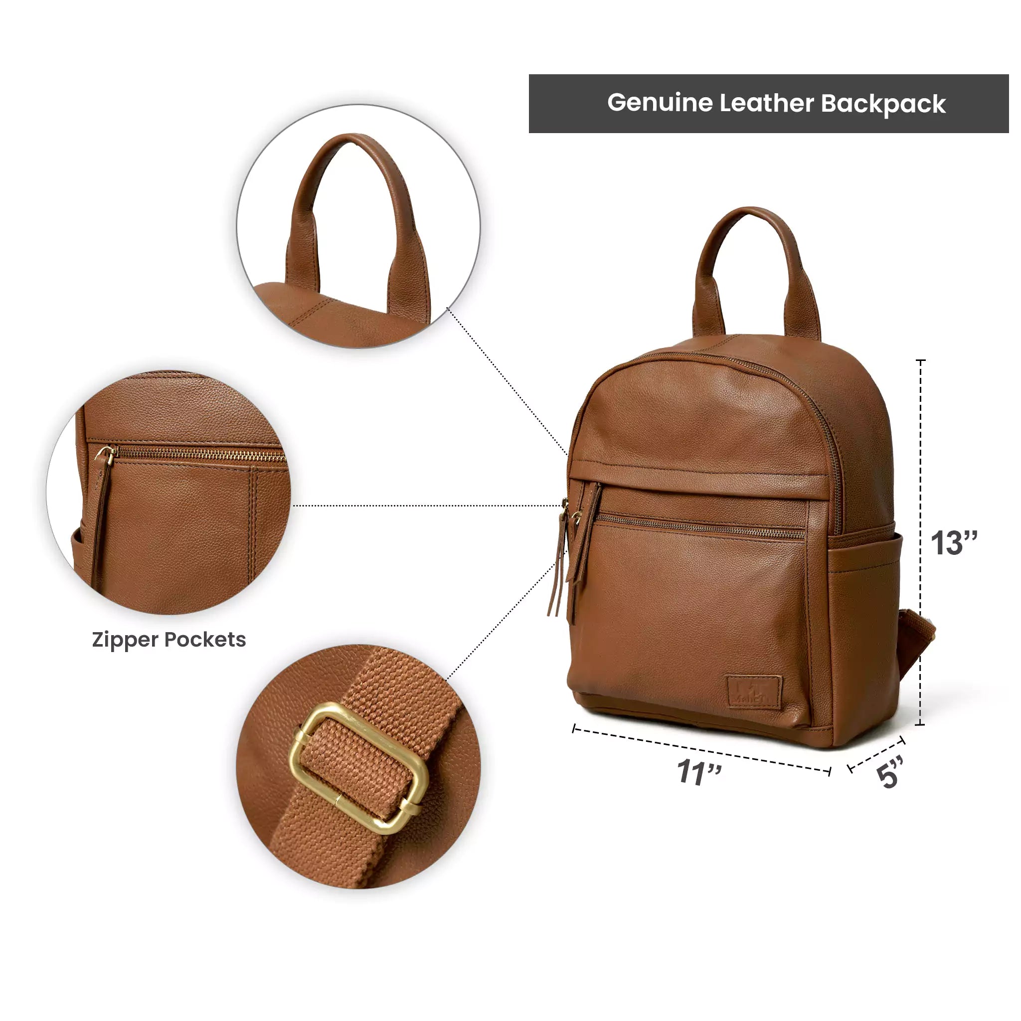 Tan Leather Multi Pocket Women's Backpack