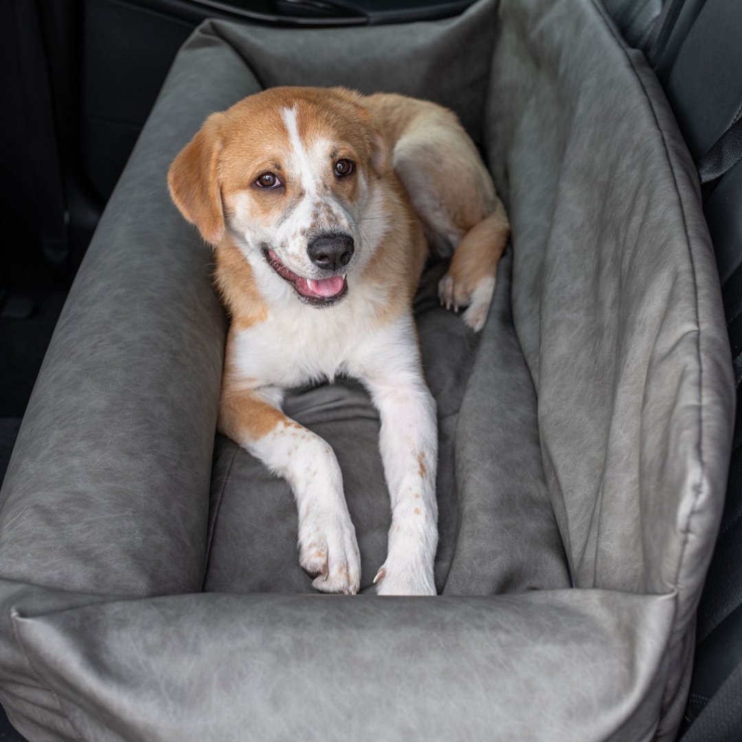 PupProtector™ Faux Leather Memory Foam Dog Car Bed - Slate Gray