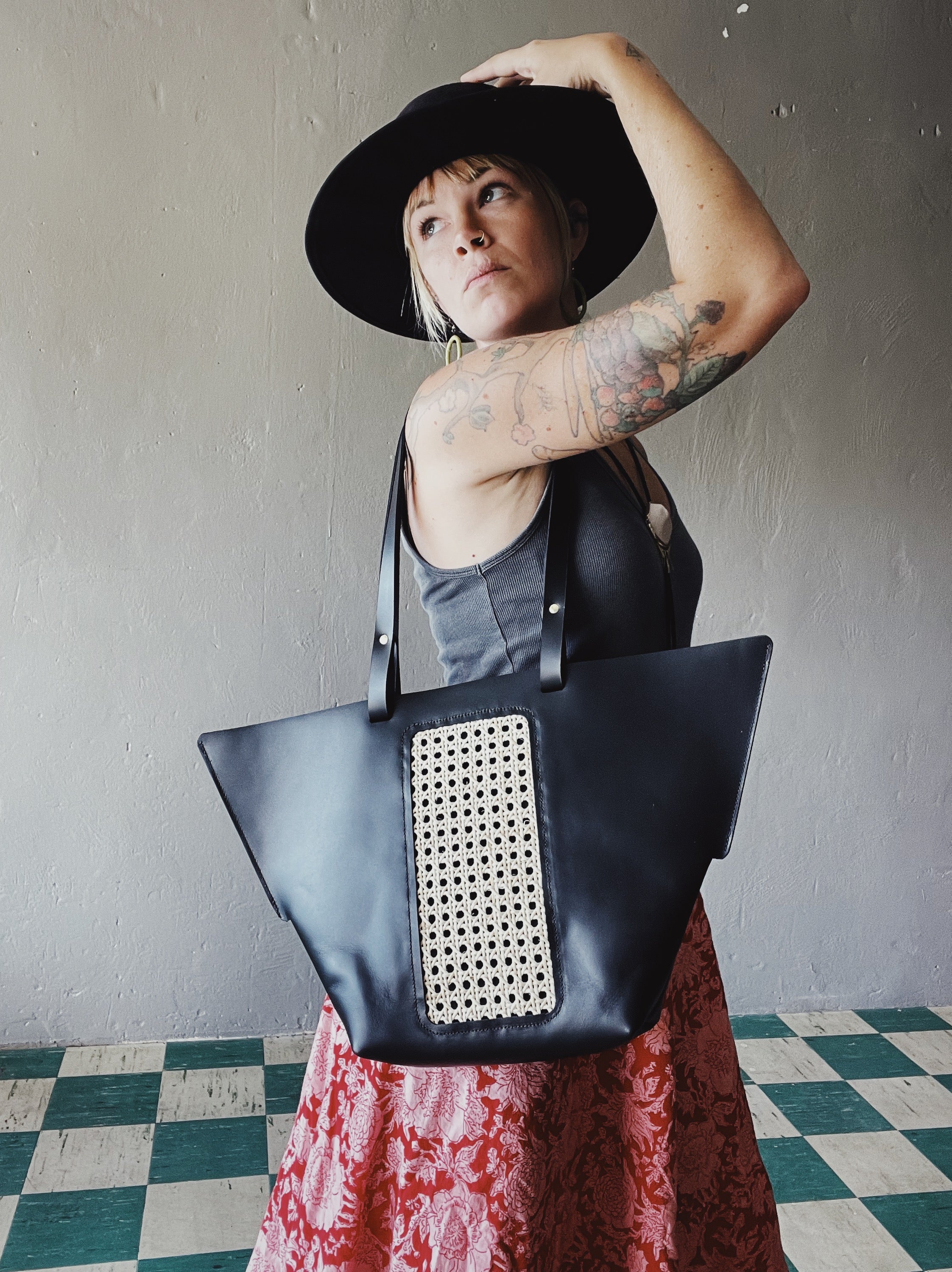 Riviera Tote Bag – Handcrafted Leather & Cane Weave Tote