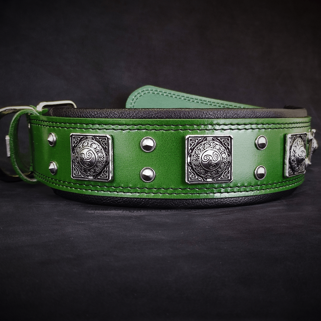 The "Eros" Dog Collar 2.5-inch Wide. Green