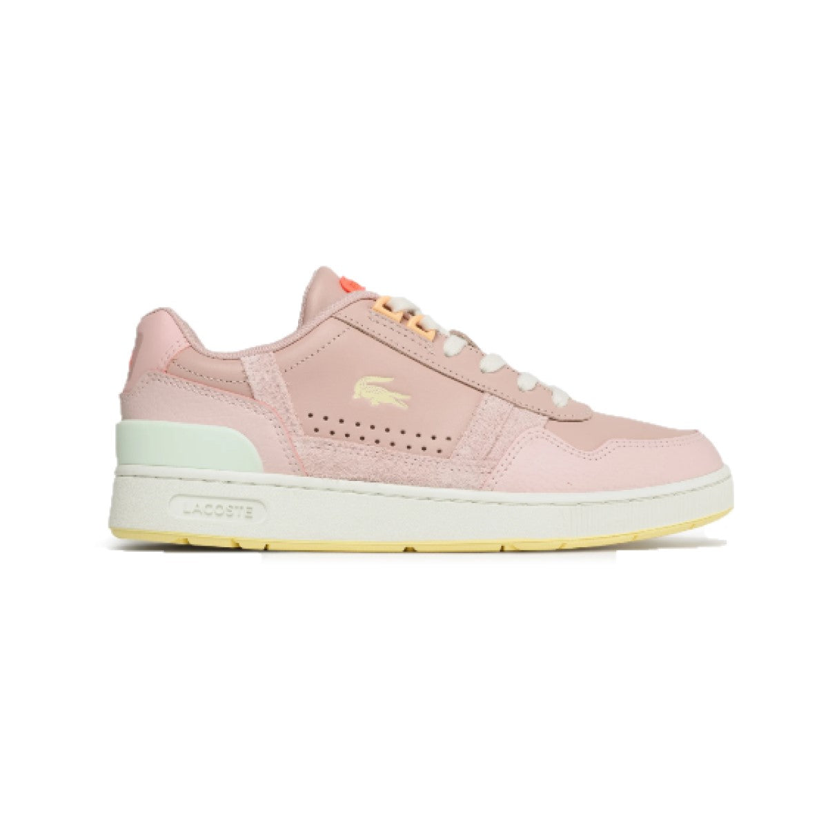 LACOSTE 7-45SFA0067AMY T-CLIP 123 Women's (Medium) Light Pink/Light Yellow Leather & Synthetic Lifestyle Shoes