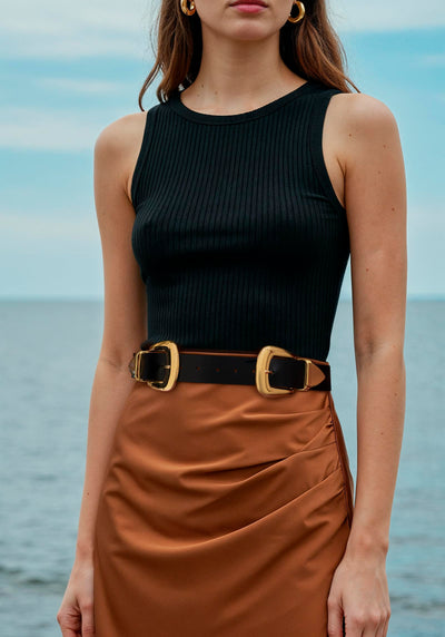 Double Buckle Western Waist Belt for Women