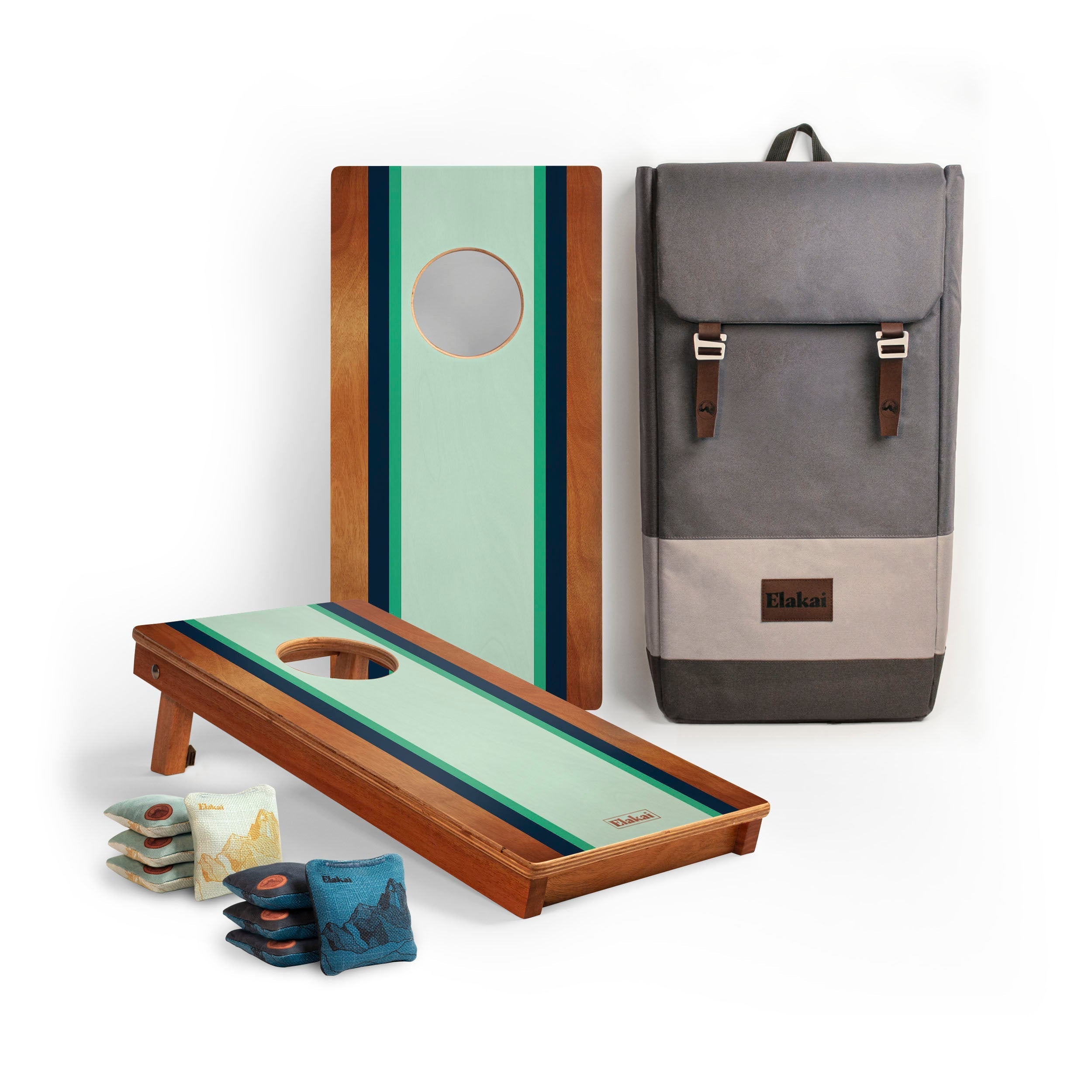 1ft x 2ft Graphic Wood Travel Cornhole Set | Classic Beach Stripes Collection