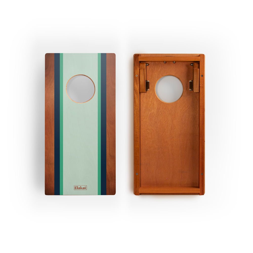 1ft x 2ft Graphic Wood Travel Cornhole Set | Classic Beach Stripes Collection