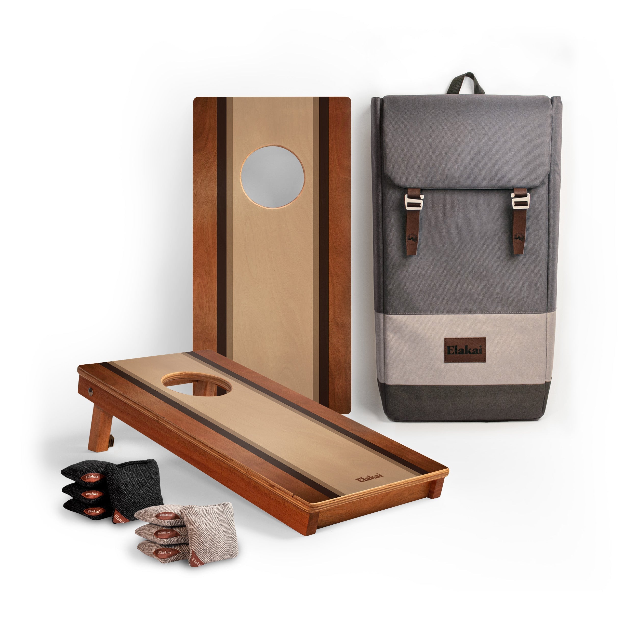 1ft x 2ft Graphic Wood Travel Cornhole Set | Classic Beach Stripes Collection