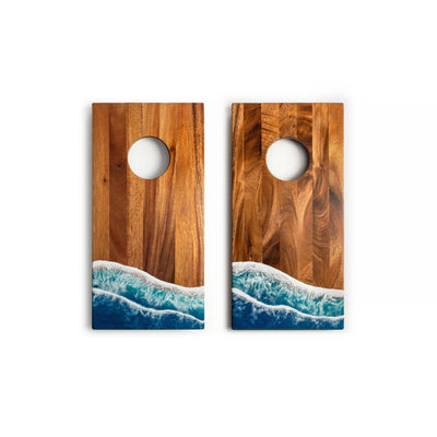 1ft x 2ft Resin & Wood Travel Cornhole Set | Beach Wave