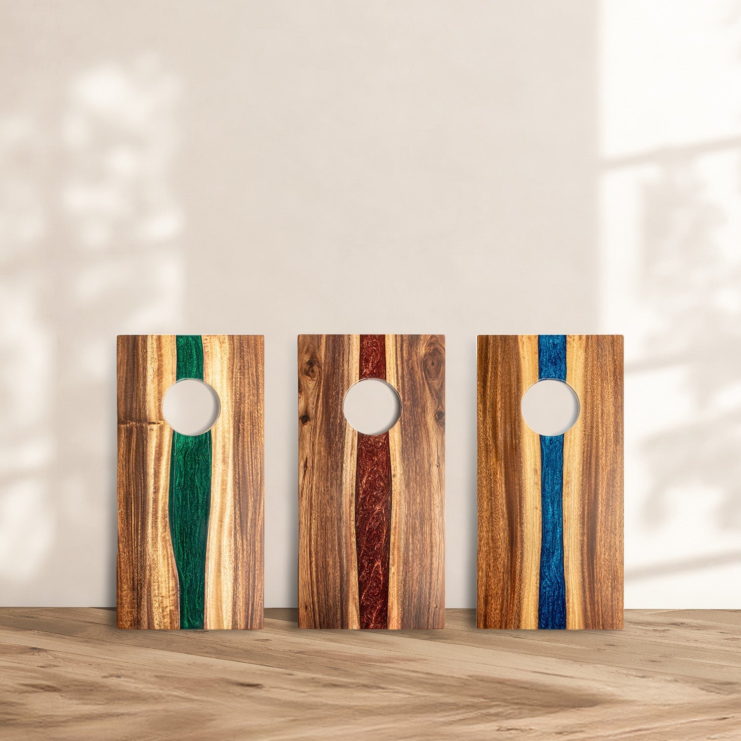 1ft x 2ft Resin & Wood Travel Cornhole Set | Live Edge River Collection