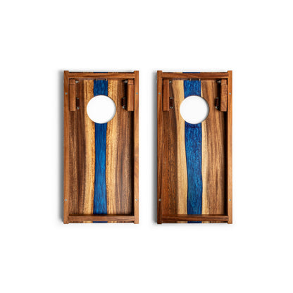 1ft x 2ft Resin & Wood Travel Cornhole Set | Live Edge River Collection