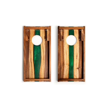 1ft x 2ft Resin & Wood Travel Cornhole Set | Live Edge River Collection