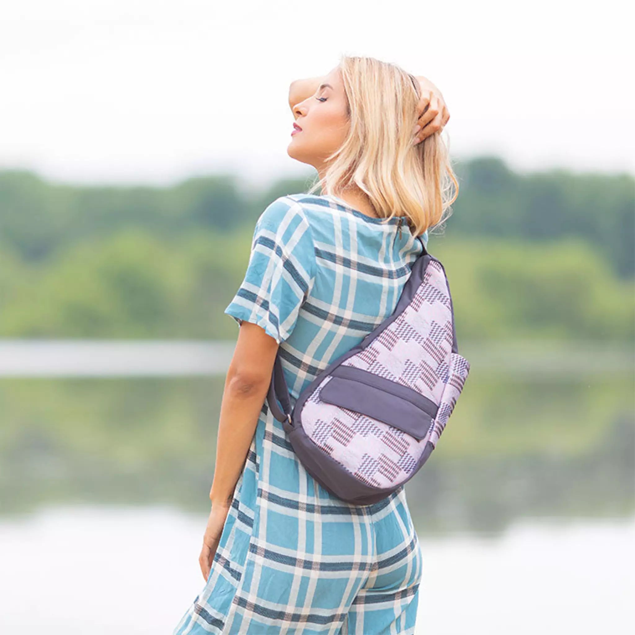 Small Healthy Back Bag Tote Prints and Patterns (Slate Pastel Patchwork)