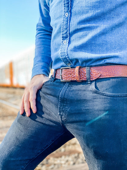 Handmade Leather Belt | American Shrunken Bison | Cognac