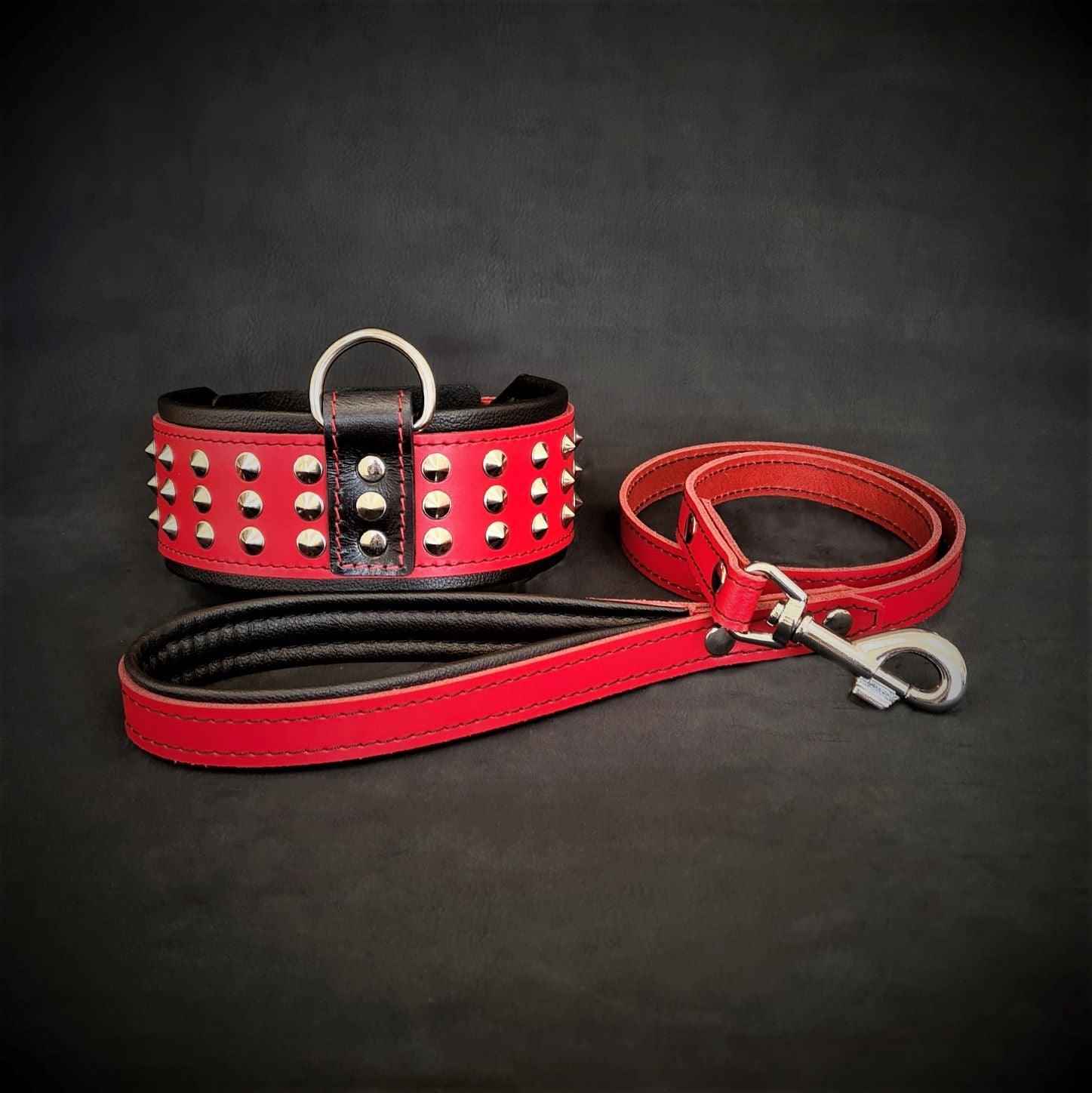 The "Star" Dog SET - Collar & Leash. Red