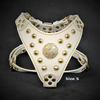 The "Maximus" Dog Harness for Small to Medium Breeds. White & Gold