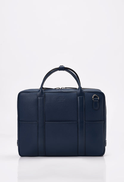 Blue Leather Business Briefcase With Laptop Compartment