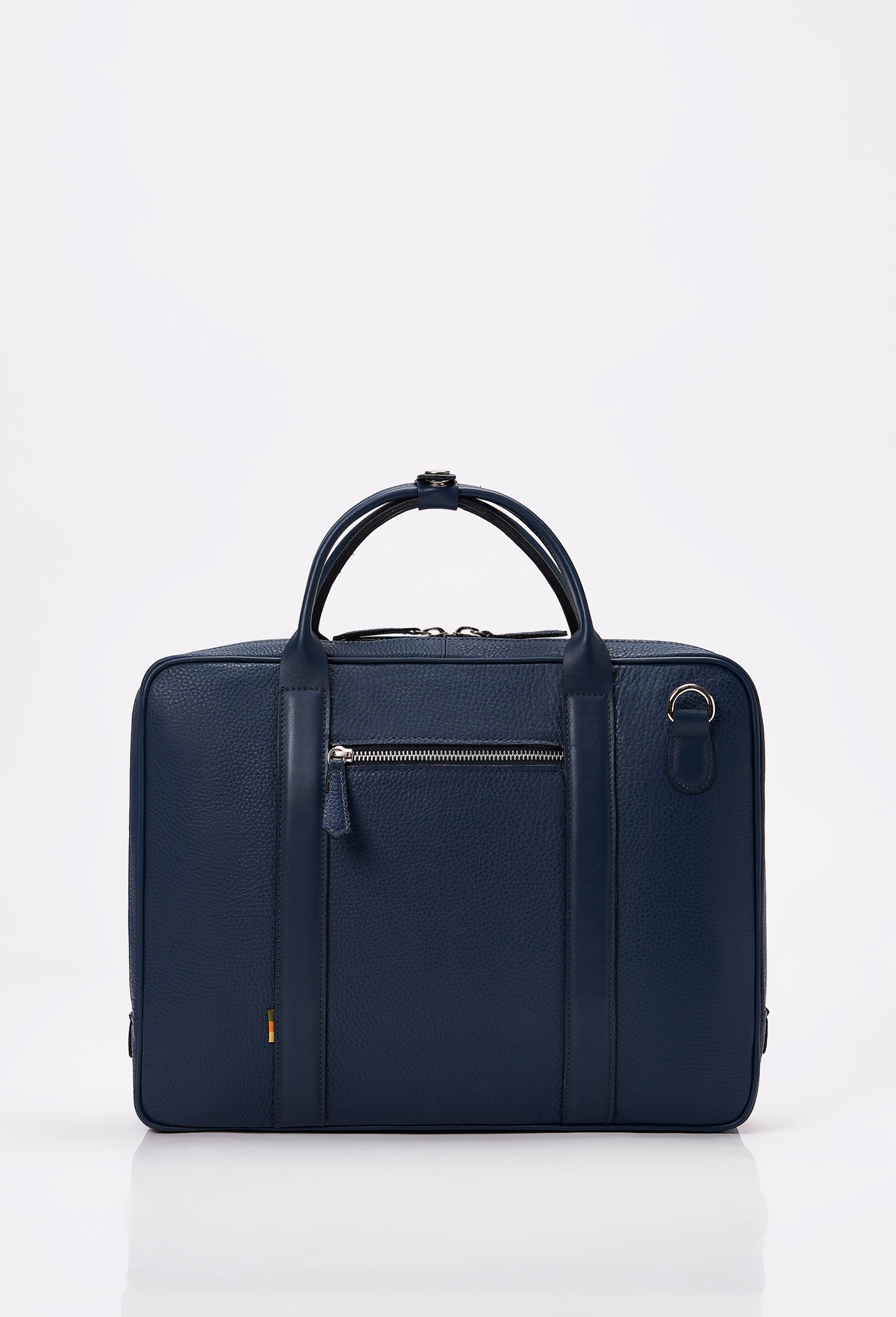 Blue Leather Business Briefcase With Laptop Compartment