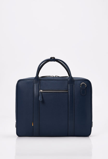 Blue Leather Business Briefcase With Laptop Compartment