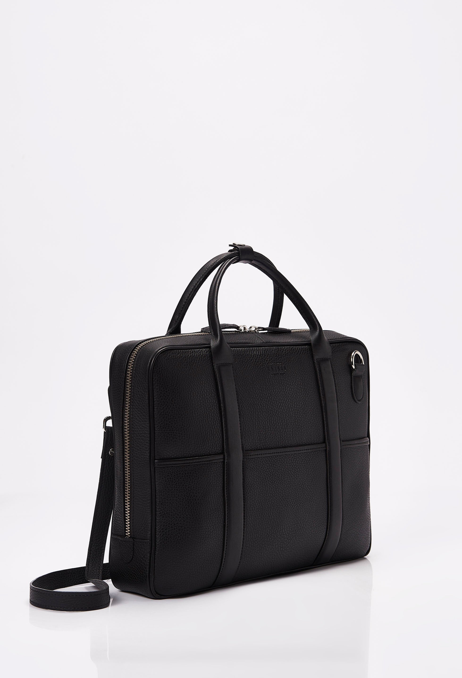 Black Leather Business Briefcase With Laptop Compartment