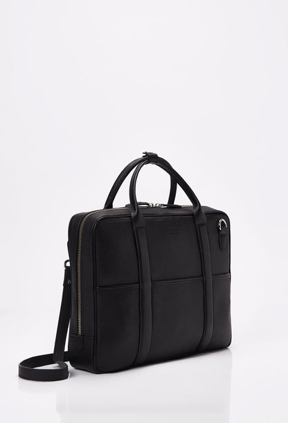 Black Leather Business Briefcase With Laptop Compartment