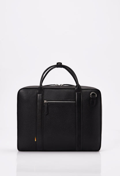 Black Leather Business Briefcase With Laptop Compartment