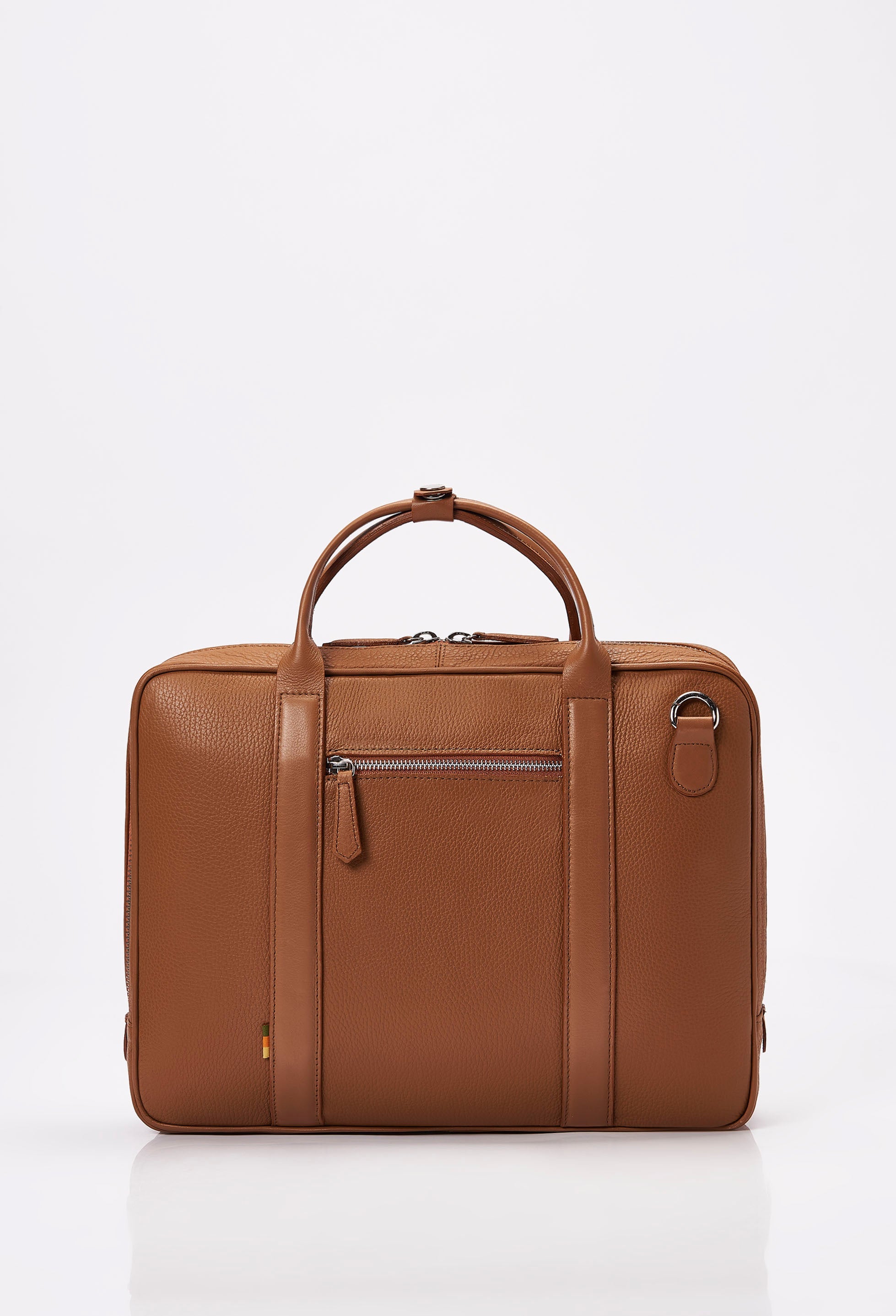 Tan Leather Business Briefcase With Laptop Compartment