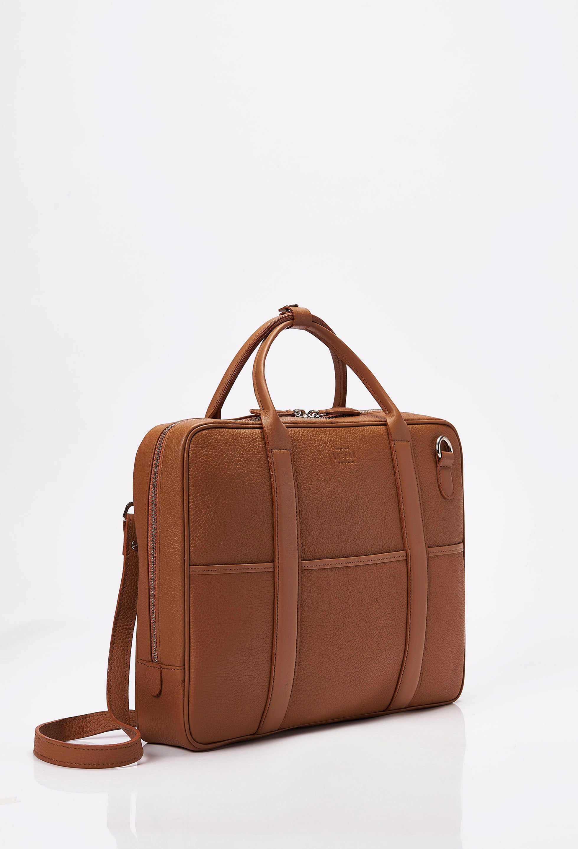 Tan Leather Business Briefcase With Laptop Compartment