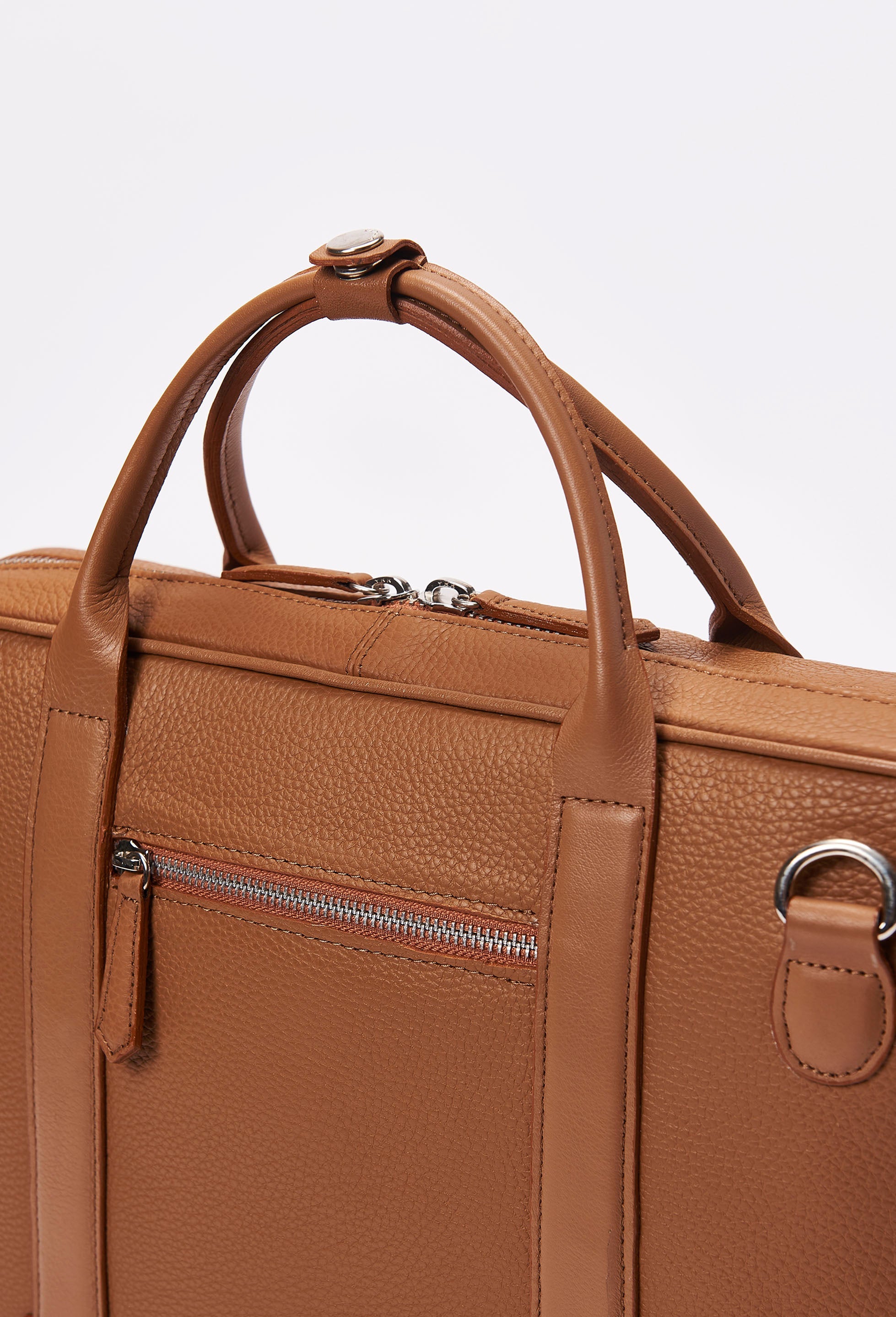 Tan Leather Business Briefcase With Laptop Compartment