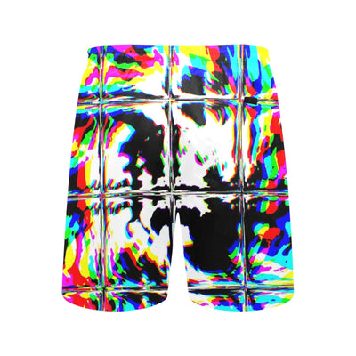 Psychedelic Rave Glitch Tiles Rainbow Plaid Swim Shorts