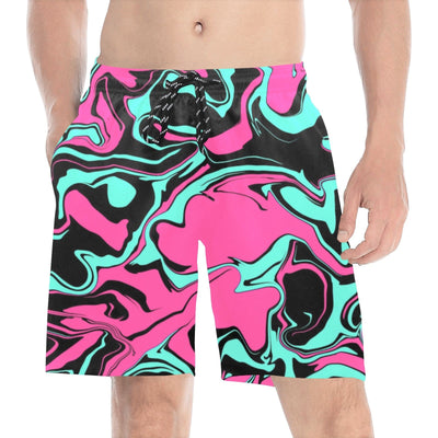 Pink Turquoise and Black Abstract Melt Swim Shorts