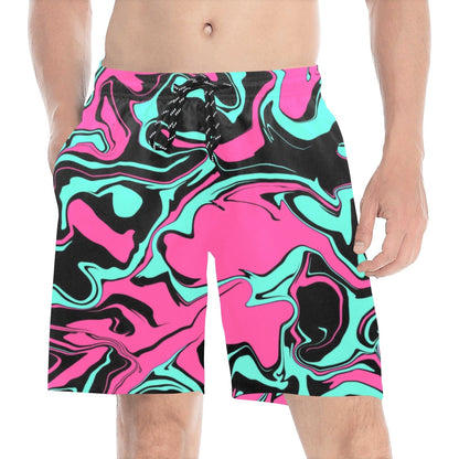 Pink Turquoise and Black Abstract Melt Swim Shorts