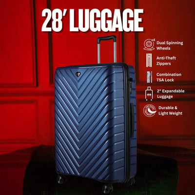 28-inch Blue Hardcase Roller Luggage with 360° Wheels & TSA Lock