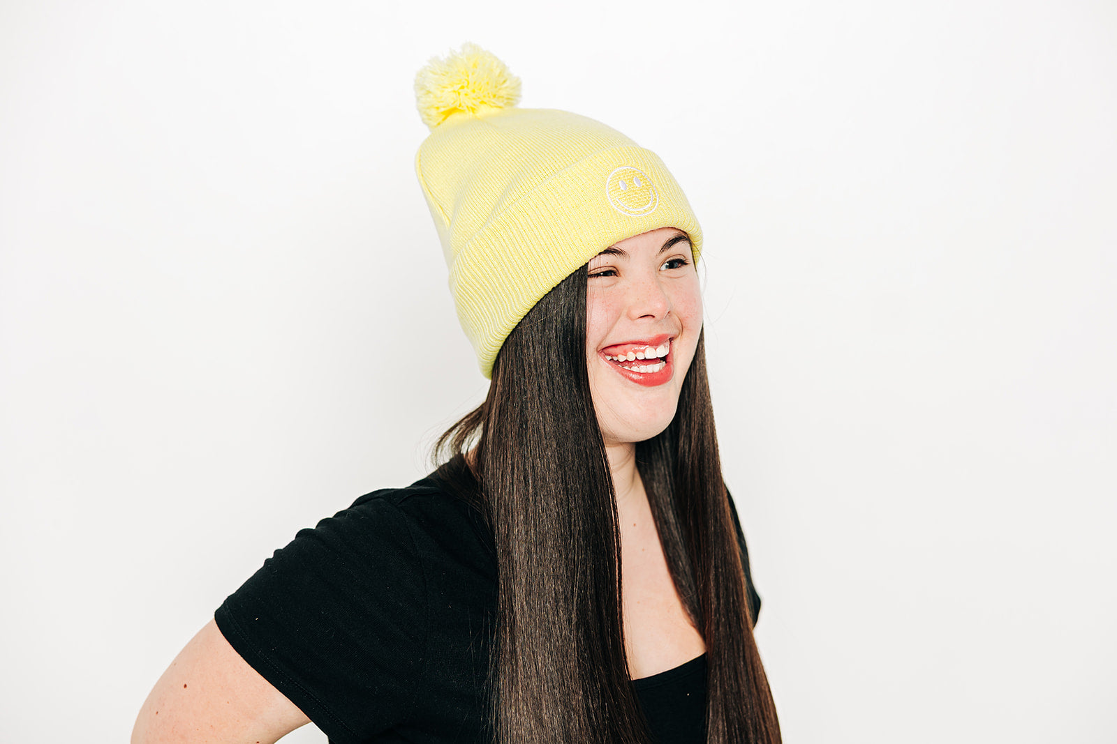Smiley Pom Pom Beanie Hat