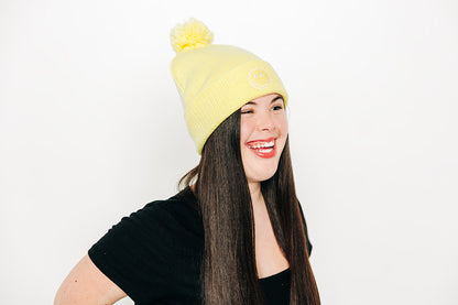 Smiley Pom Pom Beanie Hat