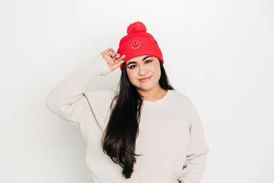 Smiley Pom Pom Hat