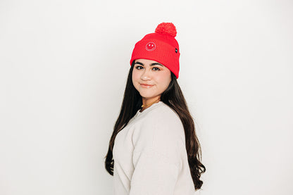 Smiley Pom Pom Beanie Hat
