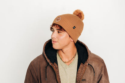 Smiley Pom Pom Beanie Hat