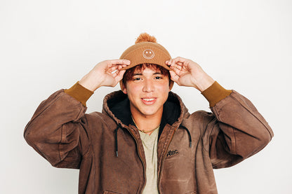 Smiley Pom Pom Beanie Hat