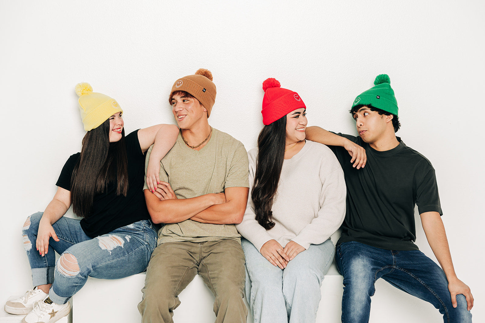 Smiley Pom Pom Beanie Hat