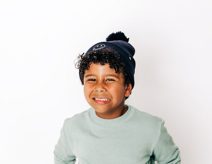 Smiley Pom Pom Beanie Hat