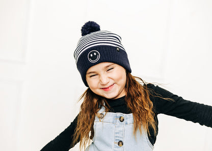 Smiley Pom Pom Beanie Hat