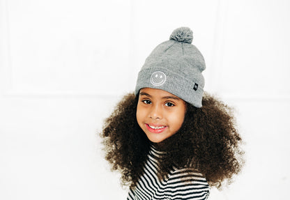 Smiley Pom Pom Beanie Hat