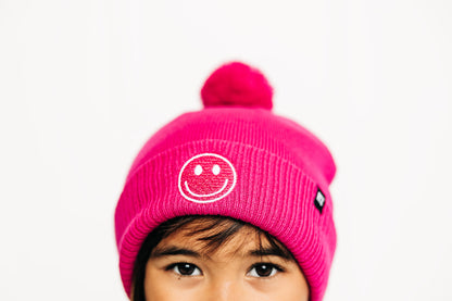 Smiley Pom Pom Beanie Hat