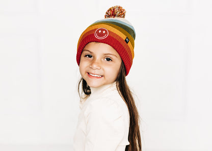 Smiley Pom Pom Beanie Hat