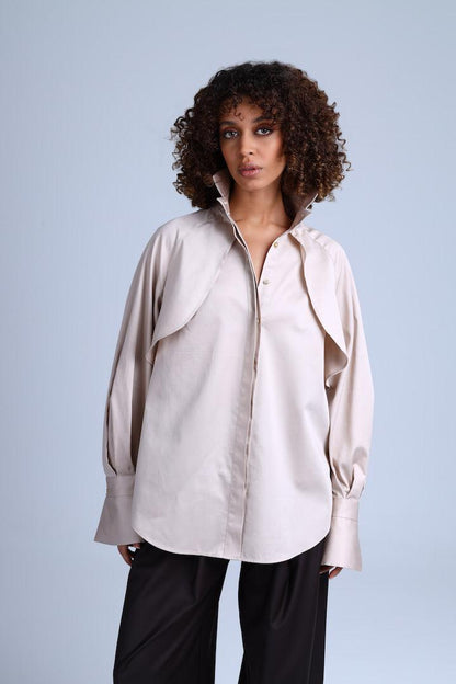 Diva Business Style Beige Organic Cotton Shirt