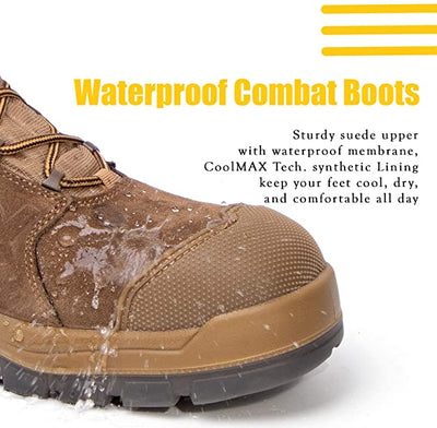 AB001 Men's 8" Steel Toe Tactical Boots, Outdoor Lightweight Coyote Military Boots for Hiking Work Combat