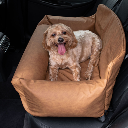 PupProtector™ Faux Leather Memory Foam Dog Car Bed - Camel