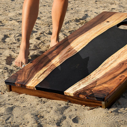 2ft x 4ft Resin & Wood Classic Cornhole Set | Live Edge River Collection