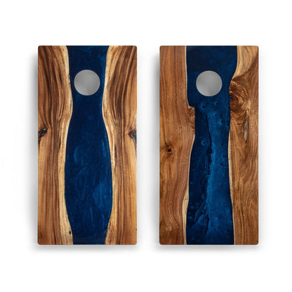 2ft x 4ft Resin & Wood Classic Cornhole Set | Live Edge River Collection
