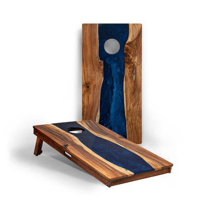 2ft x 4ft Resin & Wood Classic Cornhole Set | Live Edge River Collection