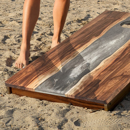 2ft x 4ft Resin & Wood Classic Cornhole Set | Live Edge River Collection